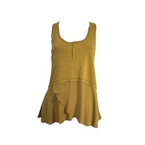 ANTHROPOLOGIE Little Yellow Button Henley Tank Top Green Sleeveless Women XS